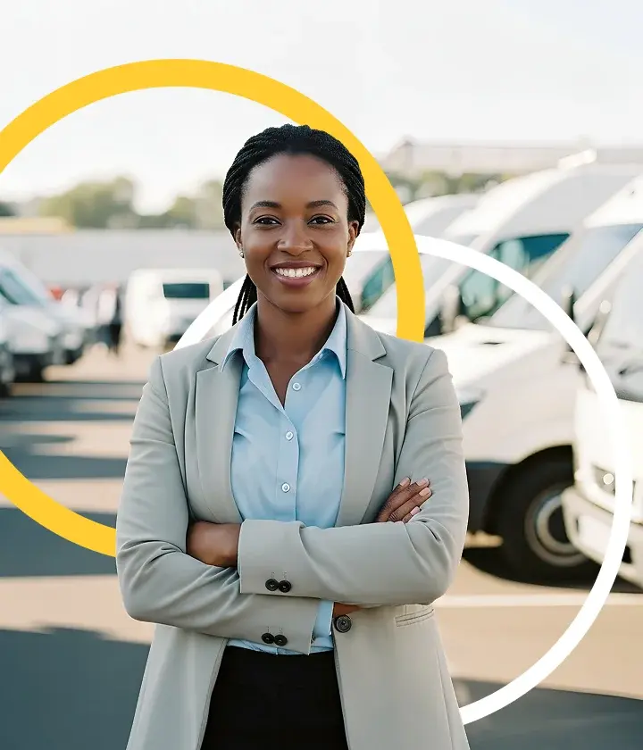 Fleet manager standing in front of a row of vehicles